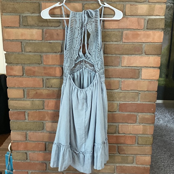 Women's V-Neck Spaghetti Strap Backless Floral Lace Mini Skater Dress - Medium - Picture 2 of 6